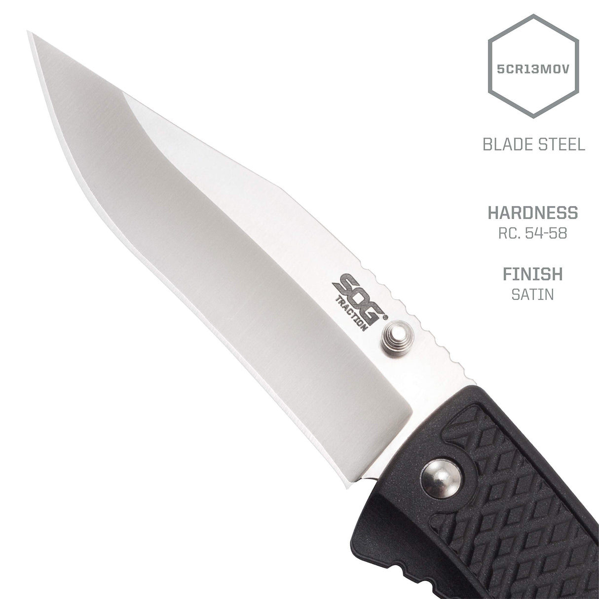 SOG SOG-TD1011-CP Traction EDC Knife, Work Knife & Folding Pocket Knife w/3.5" Satin Blade, GRN Handle & Clip -Black