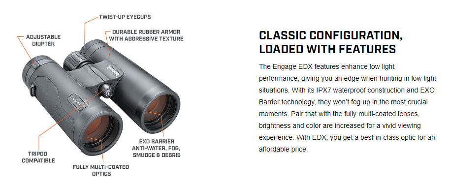 Bushnell BEN1250 12x50mm Engage EDX Roof Prism Binoculars -Black