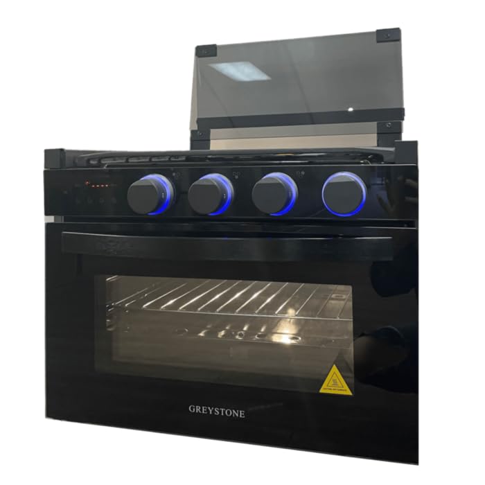 Greystone - Greystone 17" Black, 2 In 1 Gas Digital Range, Cast Iron Grates, Glass Top