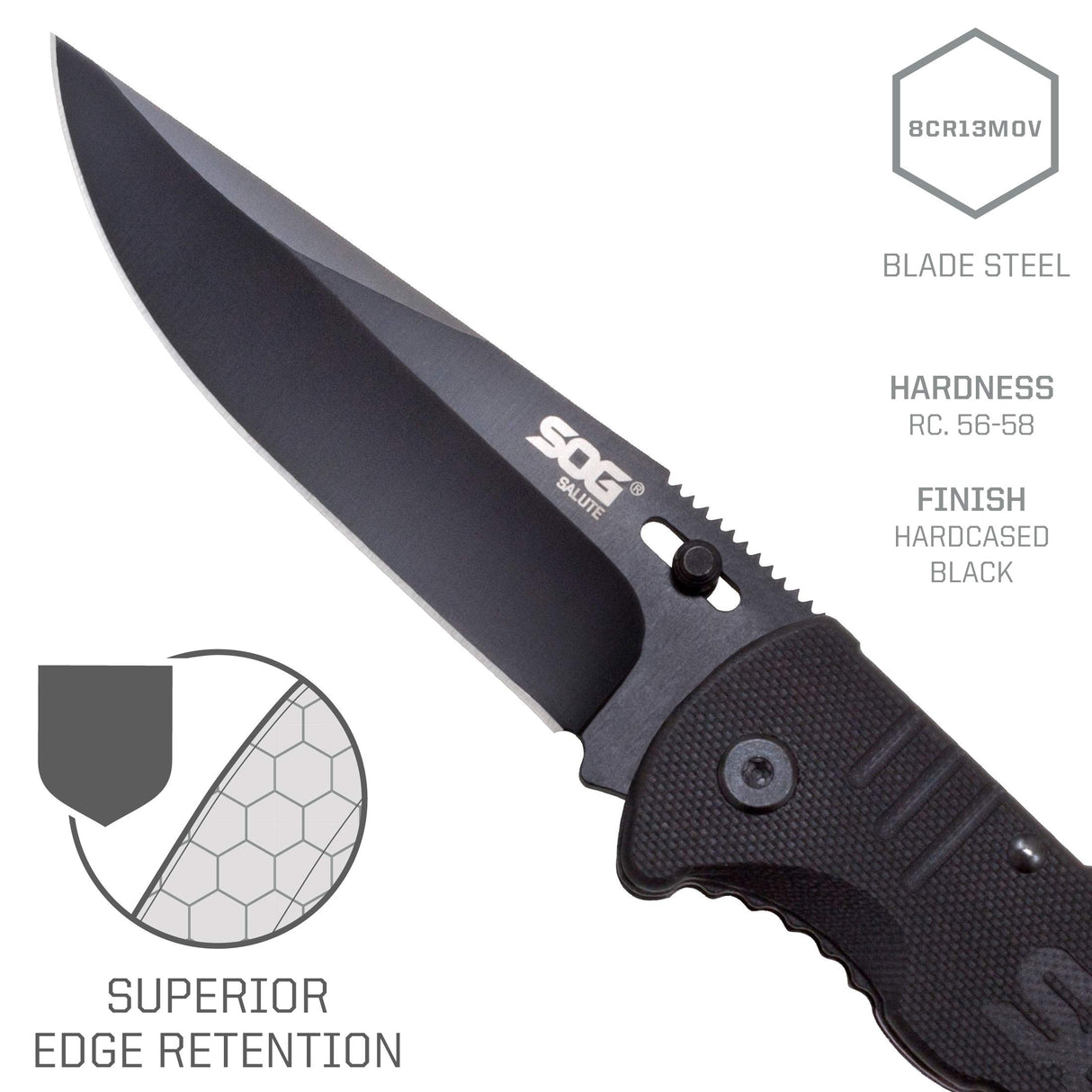 SOG FF11-CP 3.63" EDC Salute Folding Tactical Work Pocket Knife w/Thumbstud -Black