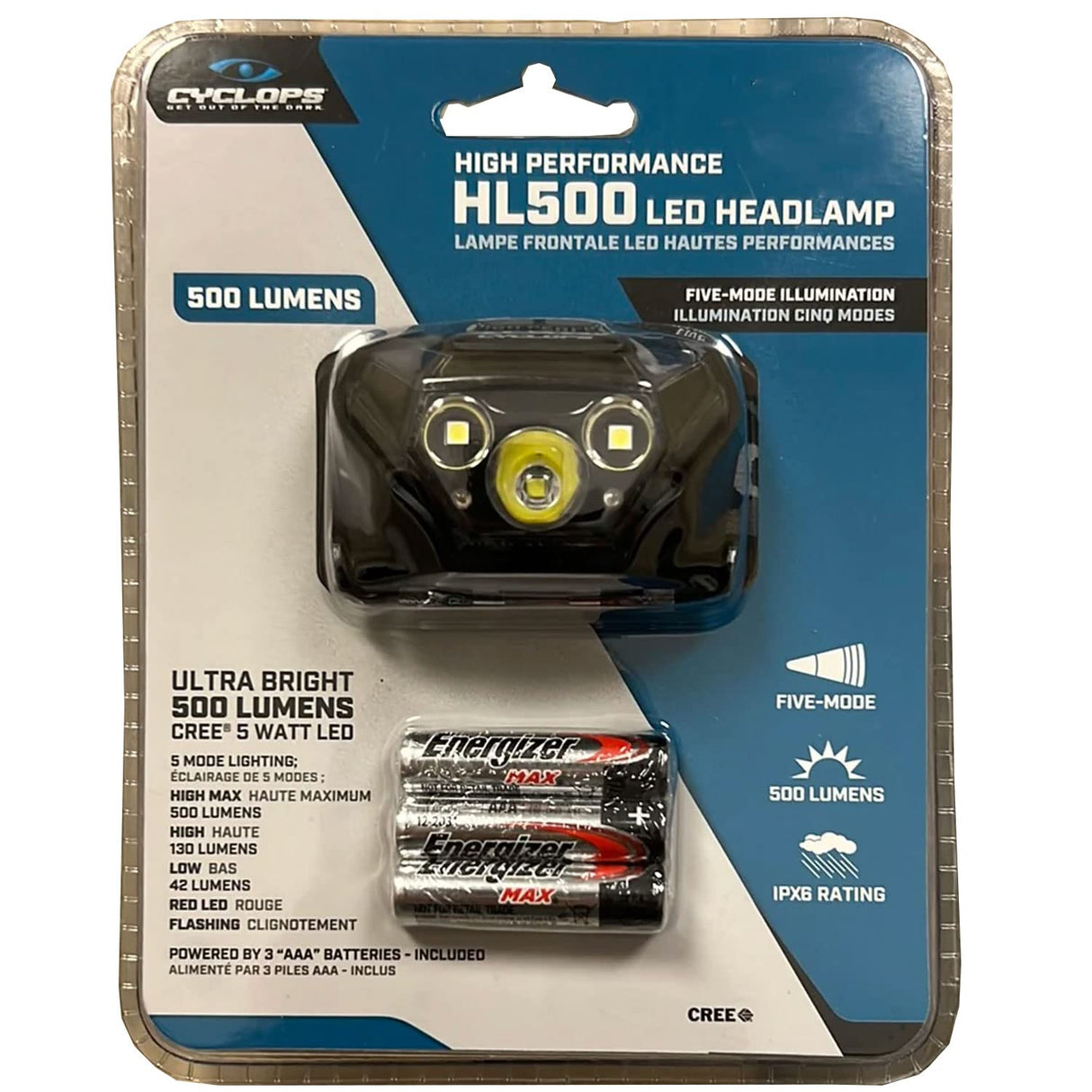 Cyclops CYC-HL500: 5W Cree LED 500 Lumen Headlamp w/Red LED & Black Strap