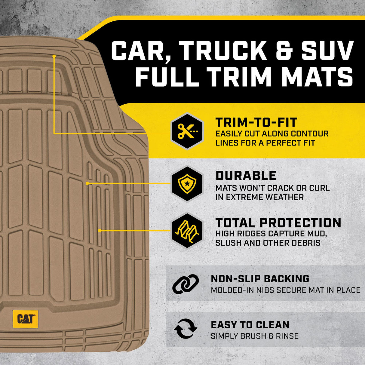 BDK Auto CAMT-1004-BG: 4pcs CAT Short Trim Floor Mats -Beige