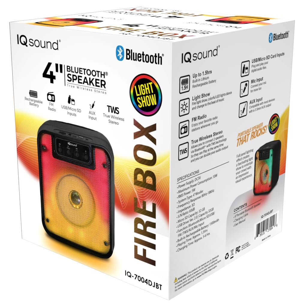 Supersonic - 4" Portable Bluetooth Speaker WITH FIRE LIGHT (IQ-7004DJBT)