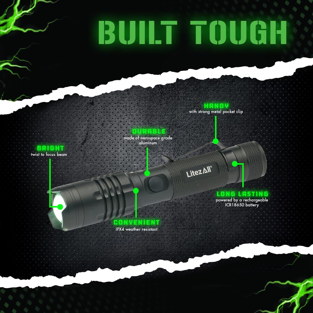 LitezAll 22668 1000 Lumen Rechargeable Tactical Flashlight