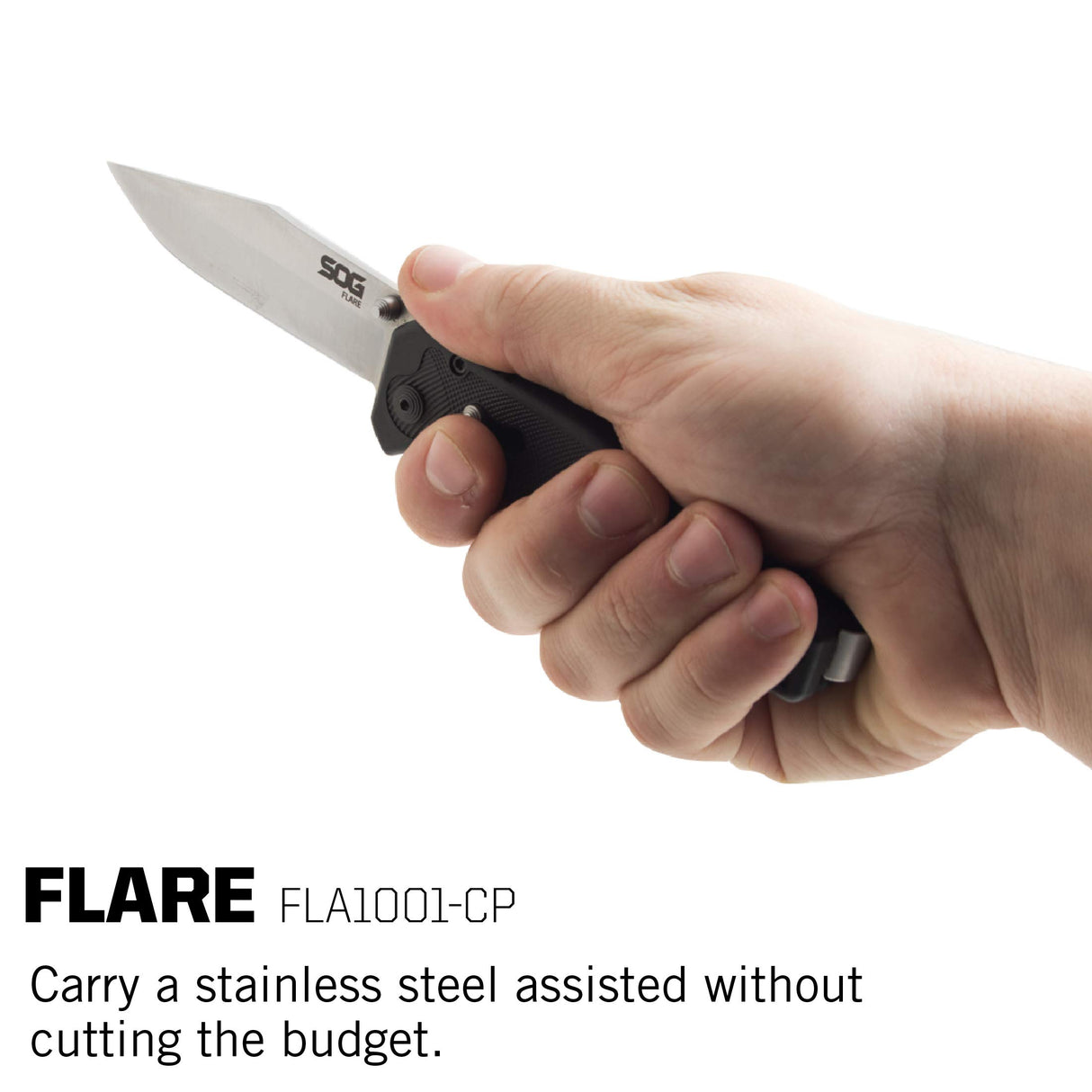 SOG Specialty Knives FLA1001-CP Flare Folding Pocket Knife w/3.5" Stainless Straight Edge Blade -Black