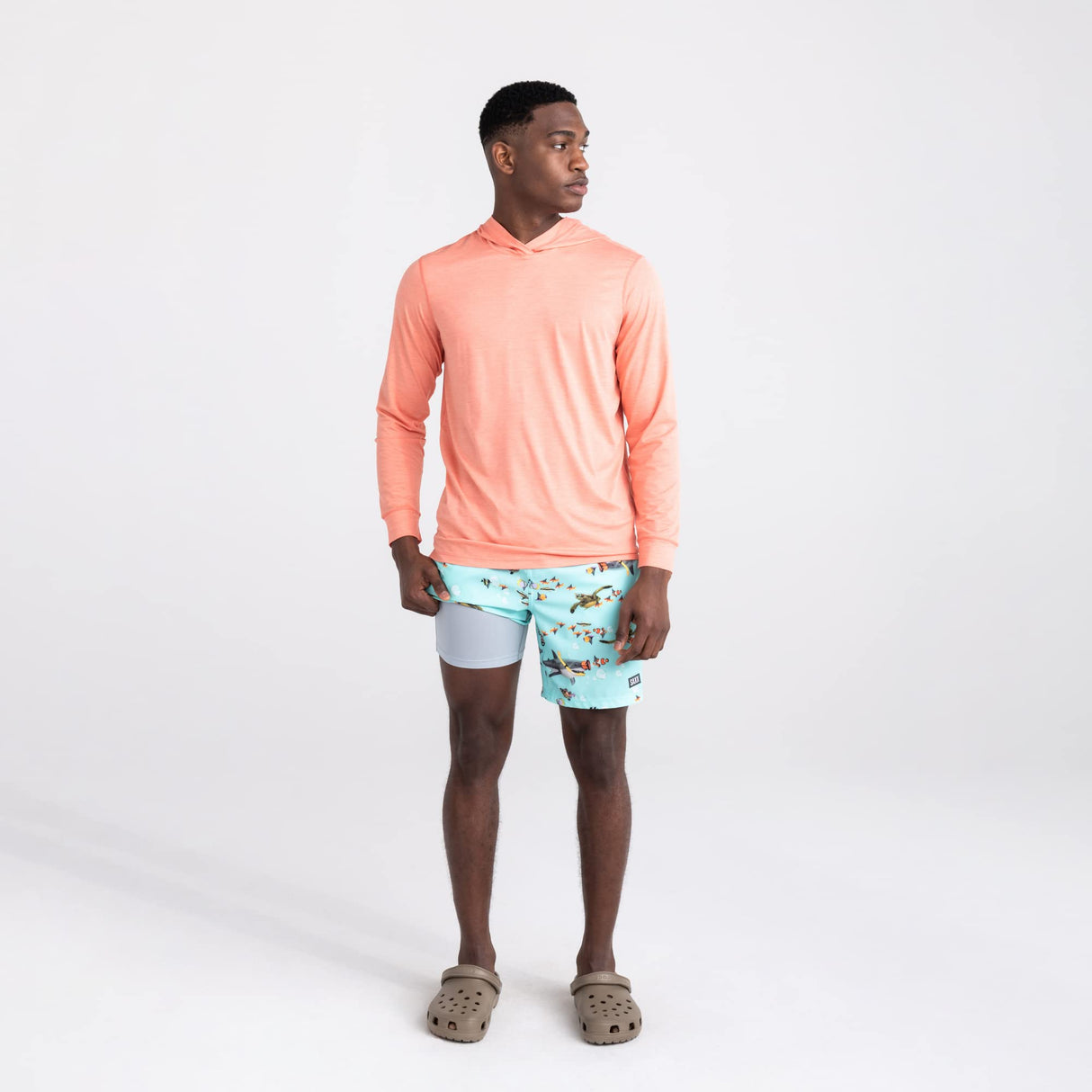 SAXX SXLH45 - DropTemp Printed All Day Cooling Hoodie - (Burnt Coral Heather, Small)