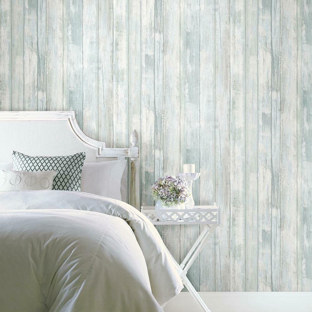 RoomMates RMK12008WP Weathered Planks Peel & Stick Wallpaper -Denim Blue/Grey