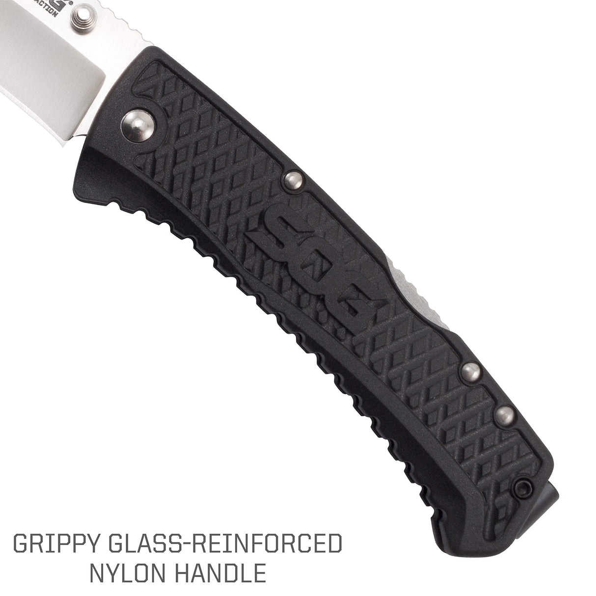 SOG SOG-TD1011-CP Traction EDC Knife, Work Knife & Folding Pocket Knife w/3.5" Satin Blade, GRN Handle & Clip -Black
