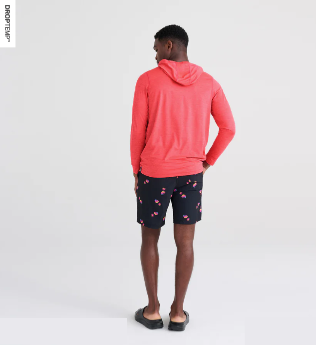 SAXX SXLH45-RSH-M DropTemp Printed All Day Cooling Hoodie -SIZE: Medium, Dark Rose Heather