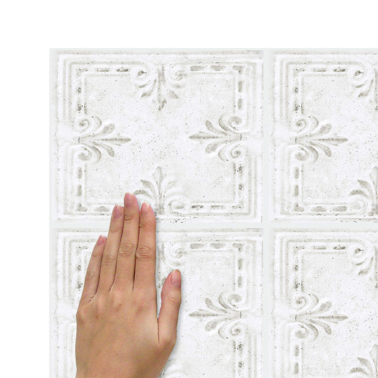 RoomMates RMK4651GM White Tin Tile Backsplash Peel And Stick Giant Wall Decals