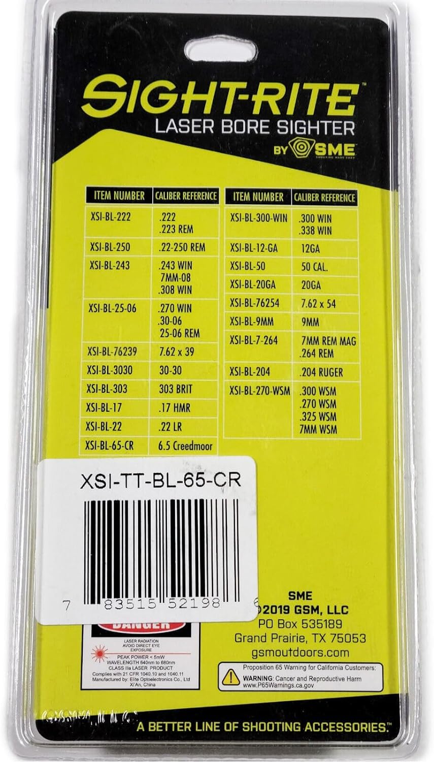 SME XSI-BL-65-CR:Sight-Rite Chamber Cartridge Laser Bore Sighter 6.5 Creedmoor
