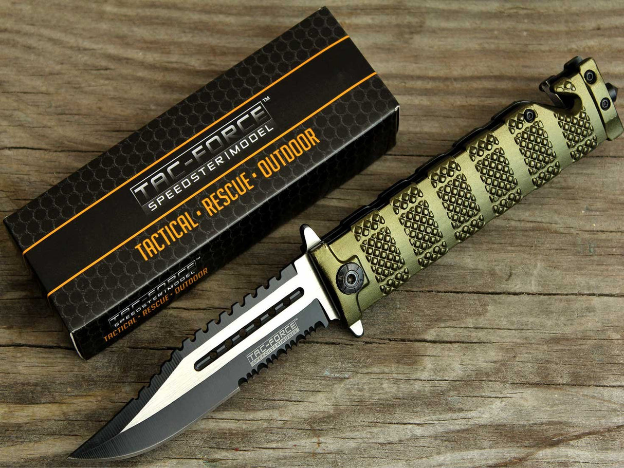 TAC Force TF-710GN Liner Lock Assisted Opening Folding Knife, Two-Tone Half-Serrated Blade, Green Handle, 5-Inch Closed