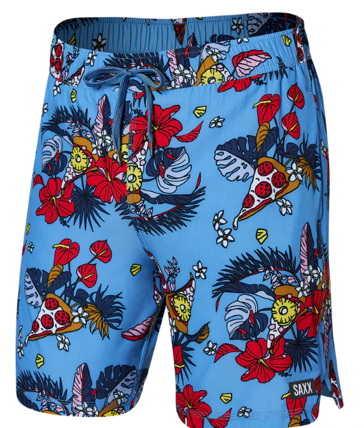 SAXX SXSW04L-GGM-L Oh Buoy 2N1 Volley 7" Swim Shorts -SIZE: Large, Hawaiian Pizza- Sky