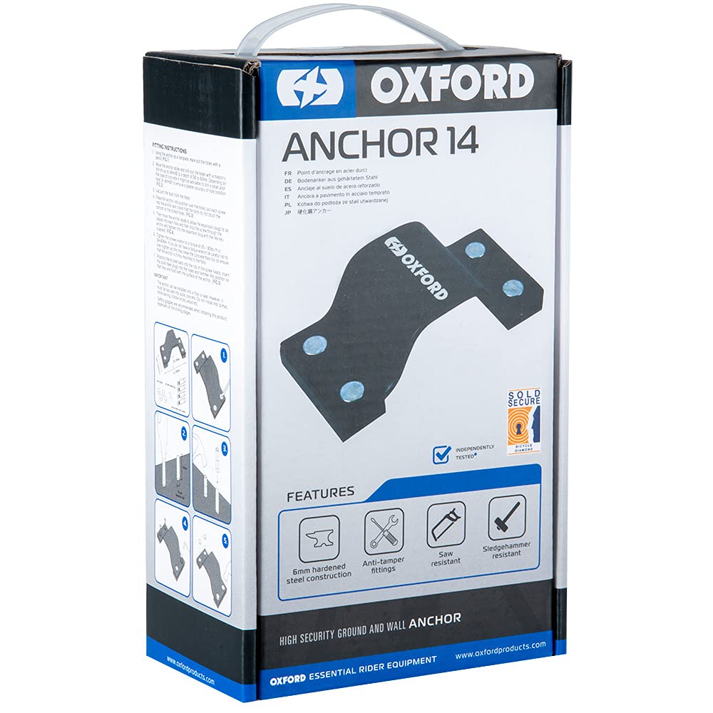 Oxford - Anchor14 Ground & Wall Anchor Kit, Hardened Steel Fits All Cable/Chain Locks to 16mm (0.63") Link Diameter