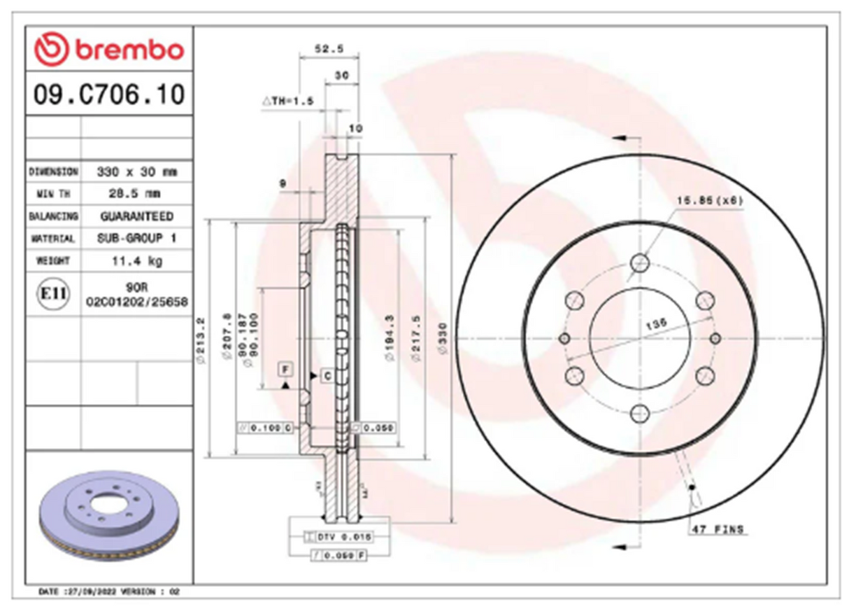 Brembo 09.C706.10: PRIME Front Disc Brake Rotor (FITS: 2009 Ford F-150)