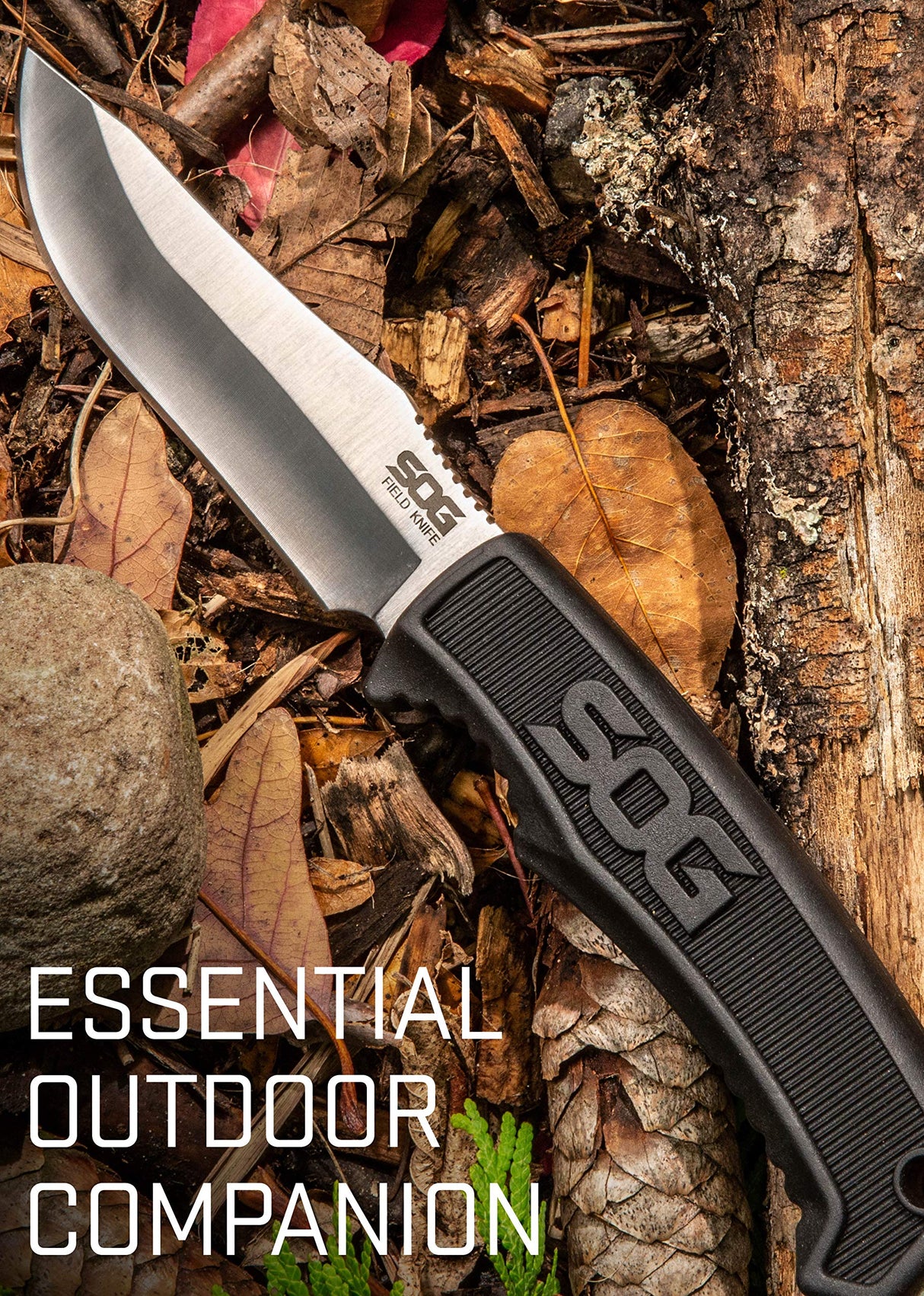 SOG Survival Knife with Sheath - Field Knife Fixed Blade Knives 4 Inch Tactical Knife and Bushcraft Knife w/Full Tang Hunting Knife Blade (FK1001-CP)