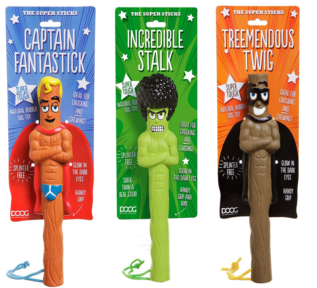 DOOG - The Supersticks "Captain Fantastic" Fetch Toys Safer Than Real Sticks, Splinter Free, Glow-In-The-Dark Eyes, Floats, Easy to Clean