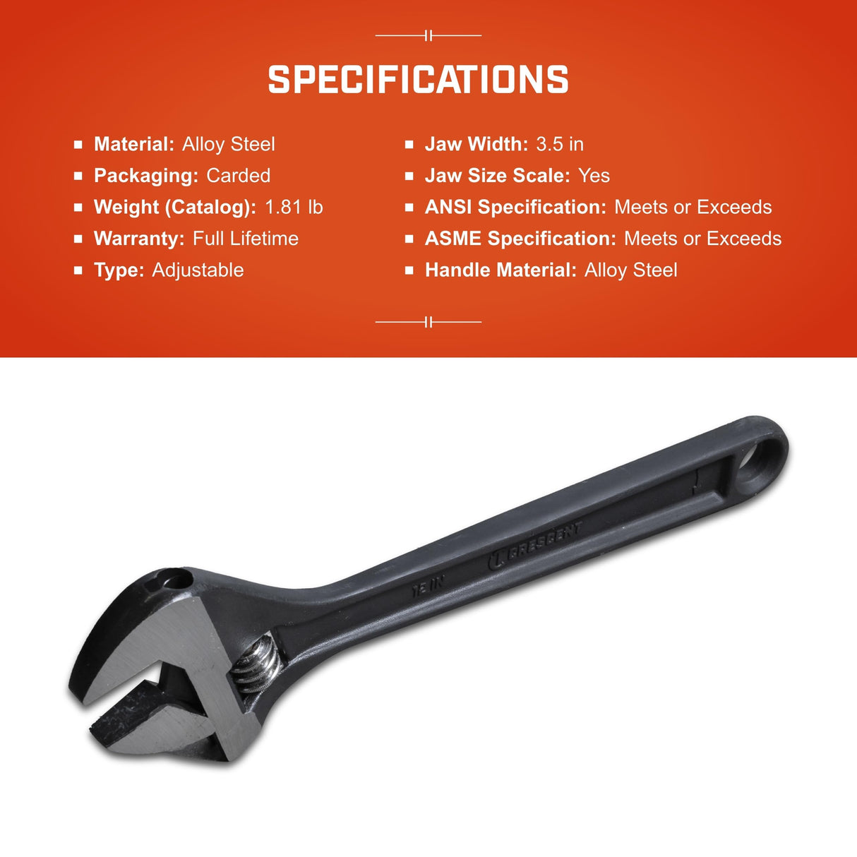 Crescent AT212VS: 12" Black Oxide Finish Adjustable Wrench