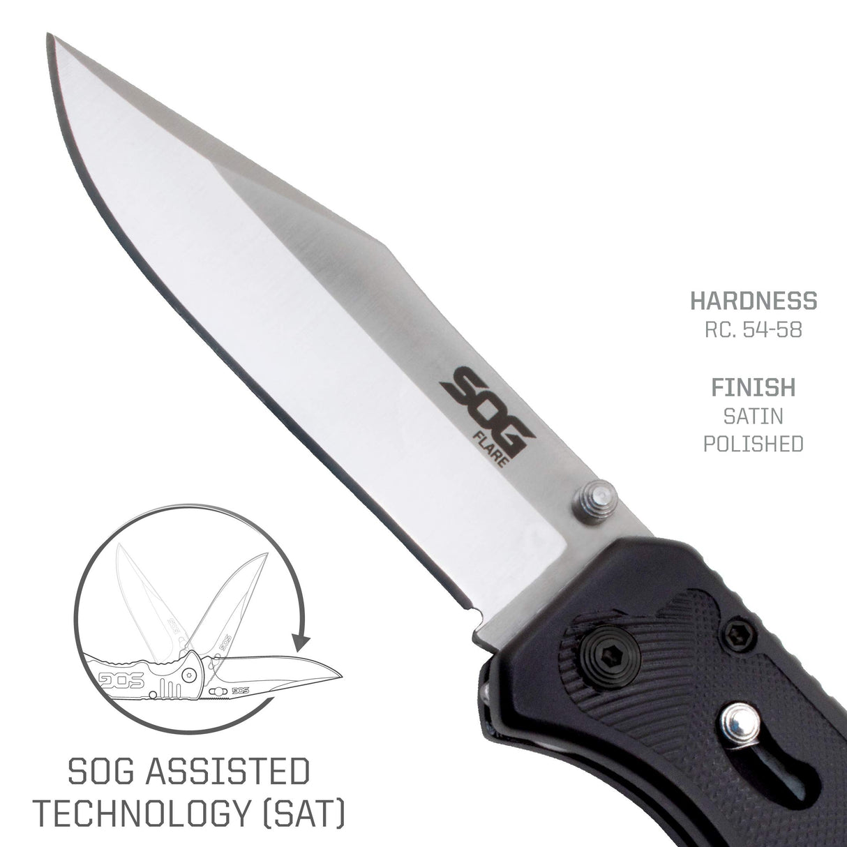 SOG Specialty Knives FLA1001-CP Flare Folding Pocket Knife w/3.5" Stainless Straight Edge Blade -Black
