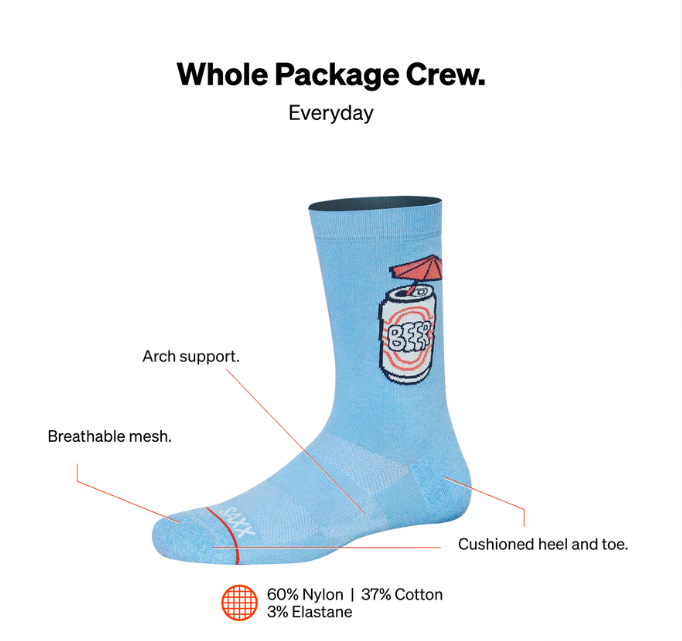 SAXX SXCR102-MTS-L Whole Package Crew Socks -SIZE: Large, Made In The Shade- Blue