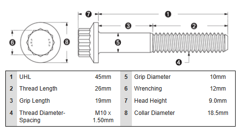 ARP 672-1006: M10 x 1.50 x 45 12pt Black Oxide Bolts (5 pack)