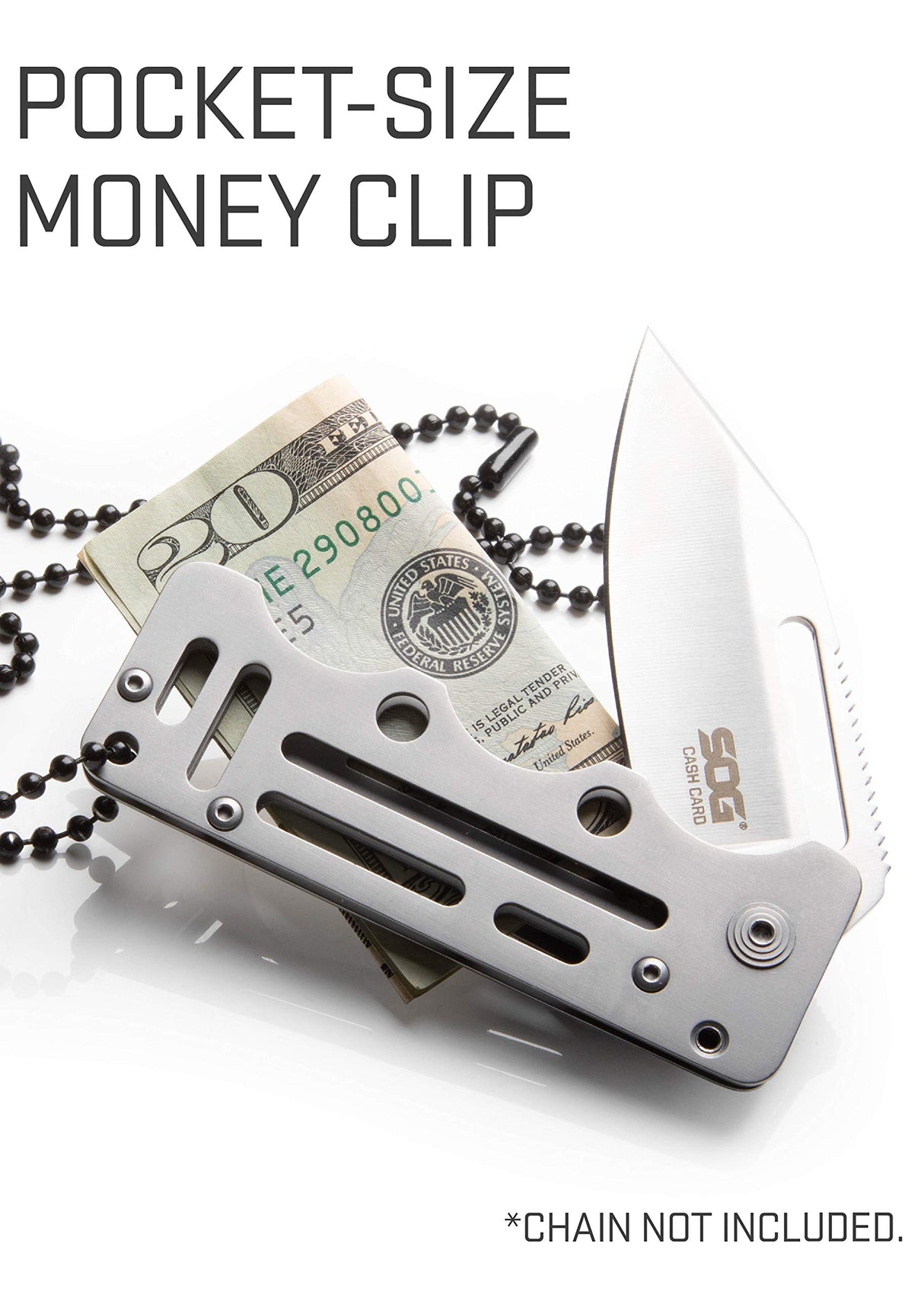 SOG EZ1-CP 2.75" Cash Card Money Clip Pocket Knife w/Clip for Pocket, Money or Card Holder