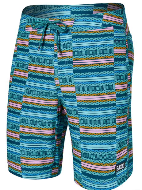 SAXX SXSW02L-ASF-28 Betawave 2N1 Boardie 9" Swim Trunks -SIZE: 28, Asher Stripe- Sea Foam