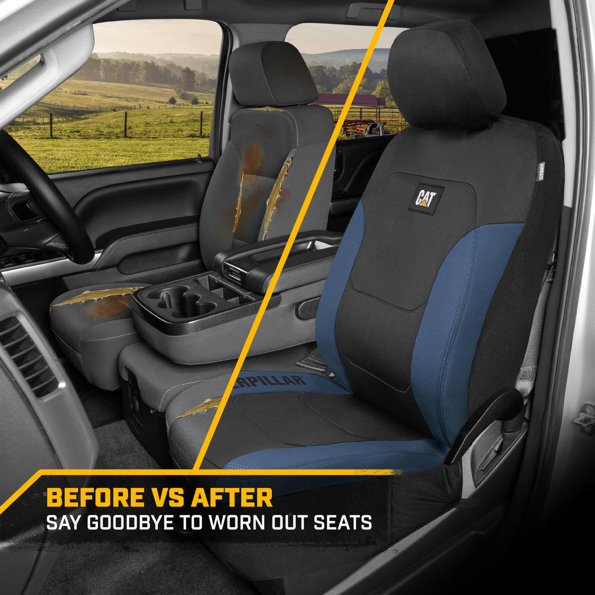 BDK Auto CASC-2274-BL: CAT 4pc Polyester + Honeycomb Polyester Fabric Low Back Seat Cover - Blue/Black