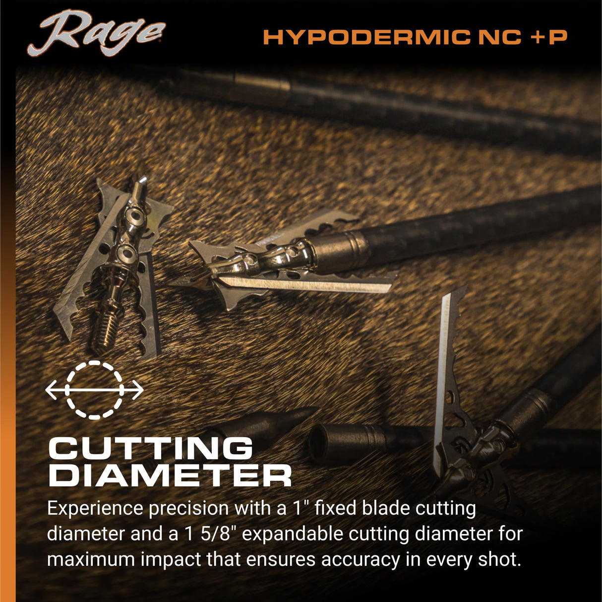Rage R38700 Hypodermic NC+P 125gr Expandable Broadhead (3 pack)