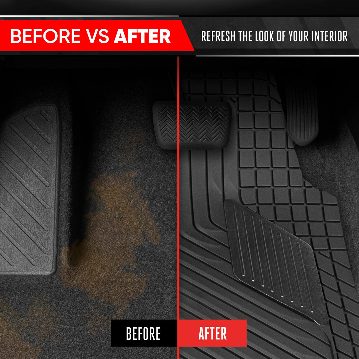 BDK Auto MTMT-6673-BK/BK Motor Trend Rubber Floor Mat