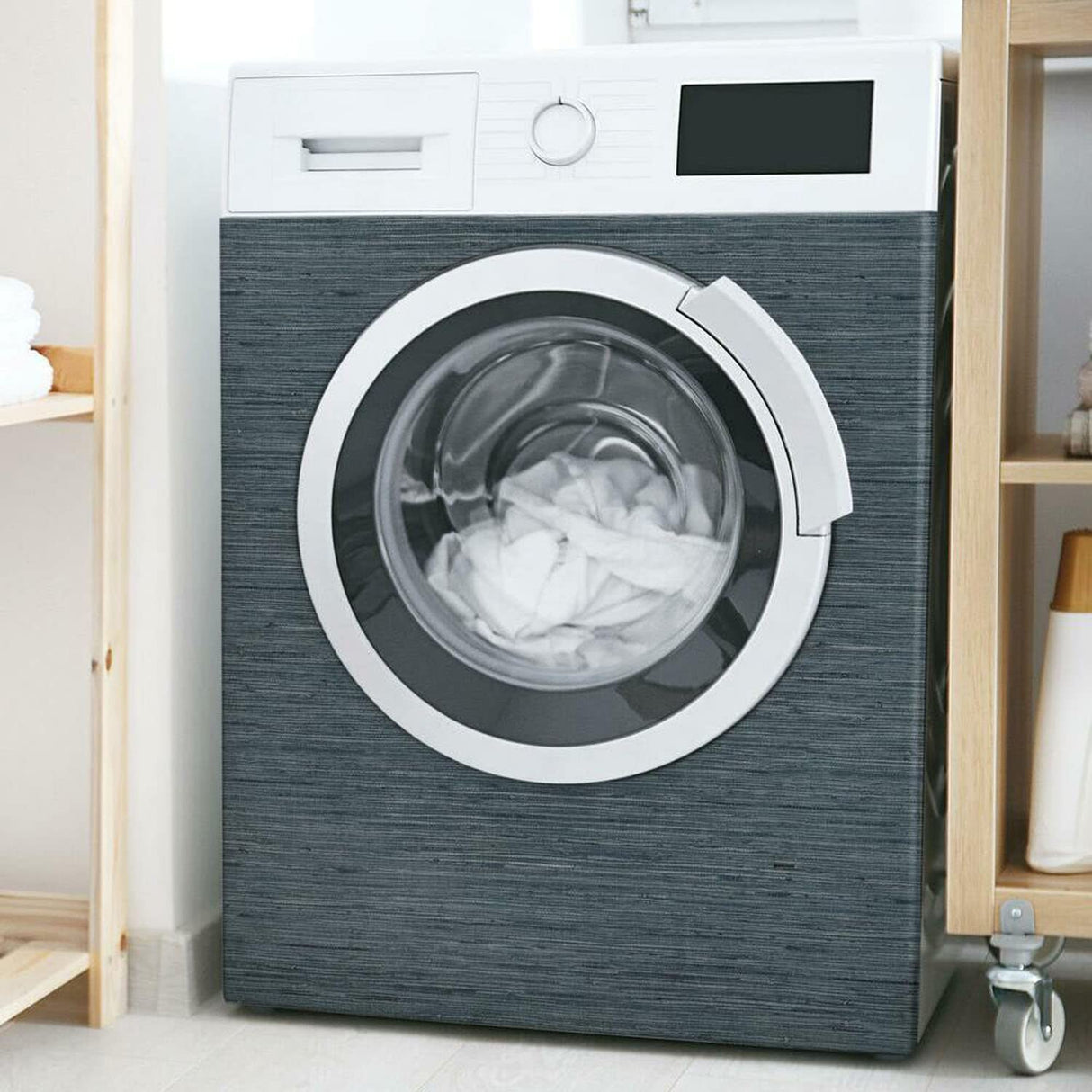 RoomMates RMK11314WP Faux Grasscloth Non-Textured Peel and Stick Wallpaper -Blue (1 Roll)