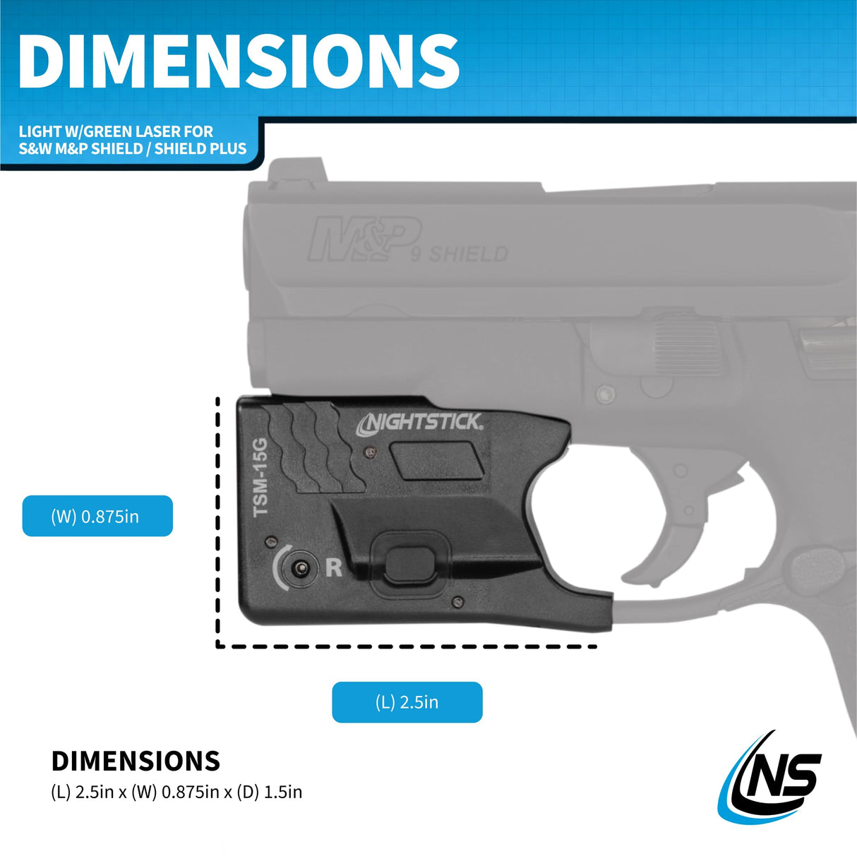 Bayco TSM-15G Rechargeable Sub-Compact Weapon-Mounted Light w/ Green Laser - Fits Smith & Wesson M&P Shield