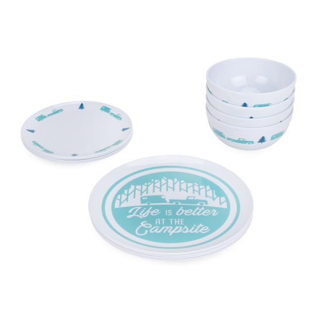 Camco Manufacturing - LIBATC, Dinnerware Set, 12pc, Melamine Blue RV-Trees