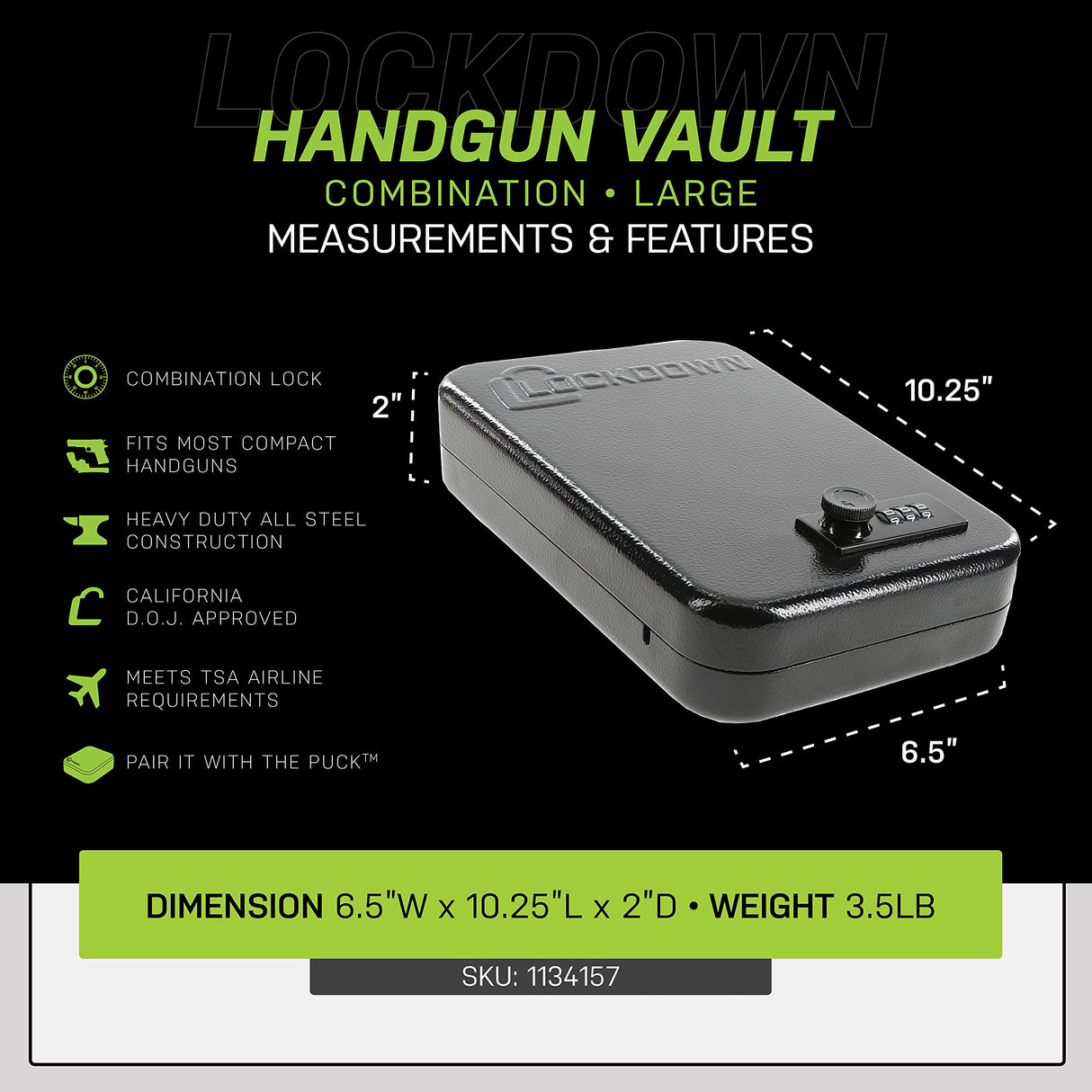 Lockdown 1134157 Large Handgun Combination Vault