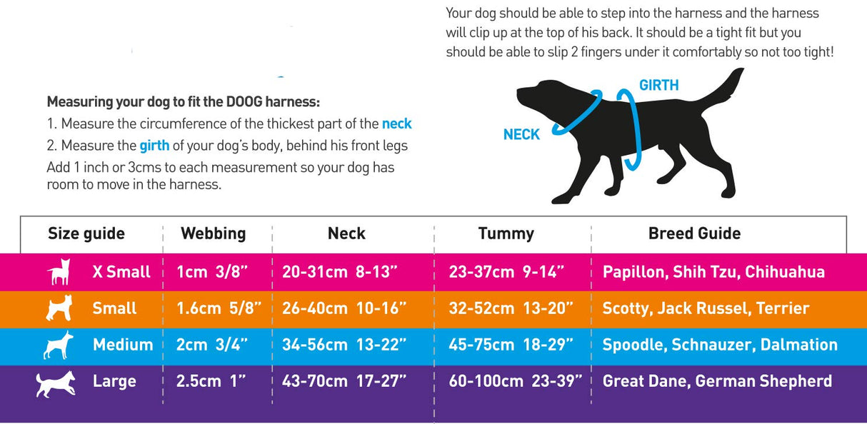 DOOG - All Weather 'Neoflex" Dog Harness, Flexible Neoprene Breathable Mesh Padding Light Wetsuit Material Water Friendly Draws Moisture Away Fir Skin Easy Fit Small, Medium, Large, XL Soft Comfortable 2 Point Adjustable Leash Training Run Walk Swim