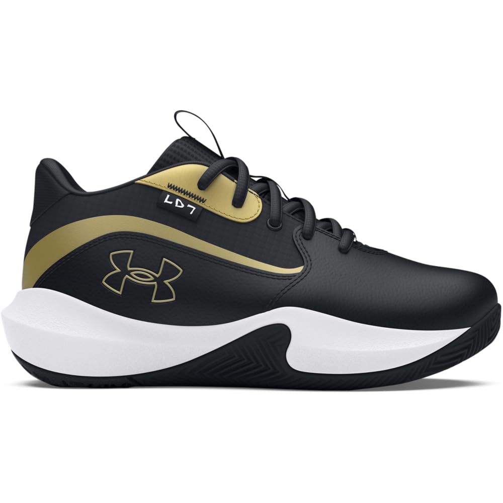 Under Armour 3028514-001-11K: UA Pre-School Lockdown 7 Basketball Shoes -SIZE: 11 Kid, Black w/Gold Accents