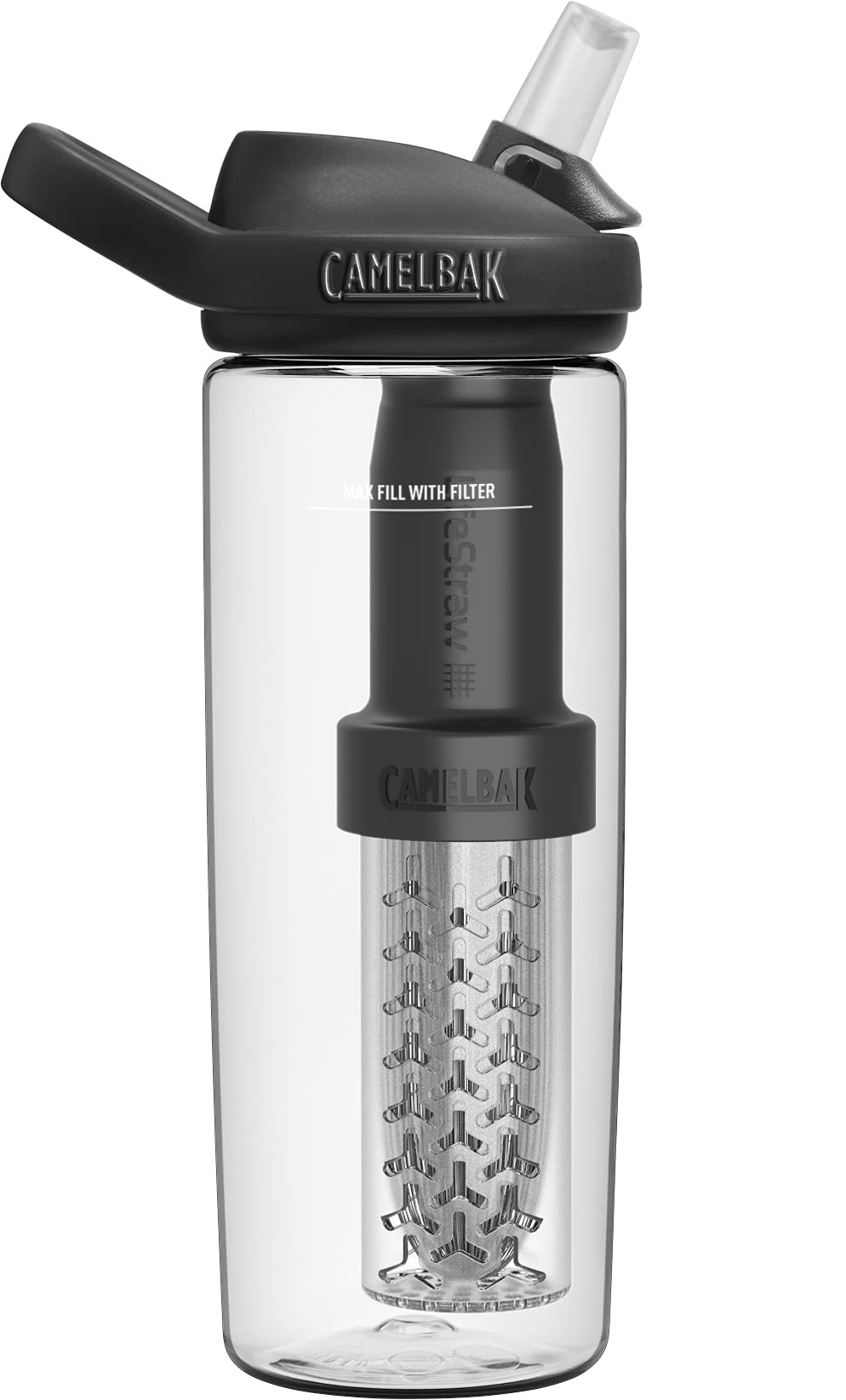 Camelbak 2553101060 Eddy + filtered by LifeStraw 20oz Water Bottle w/Tritan Renew -Clear/Black