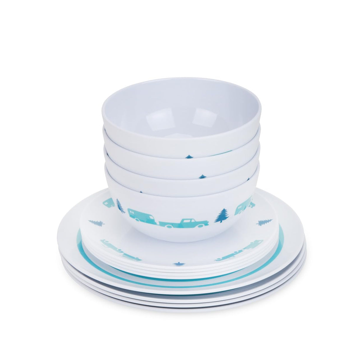 Camco Manufacturing - LIBATC, Dinnerware Set, 12pc, Melamine Blue RV-Trees