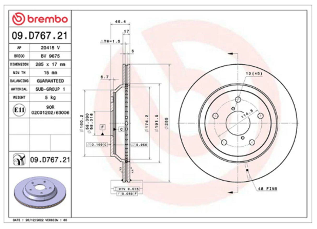 Brembo 09.D767.21: PRIME UV Coated Rear Disc Brake Rotor (FITS: 2020 Subaru Forester)