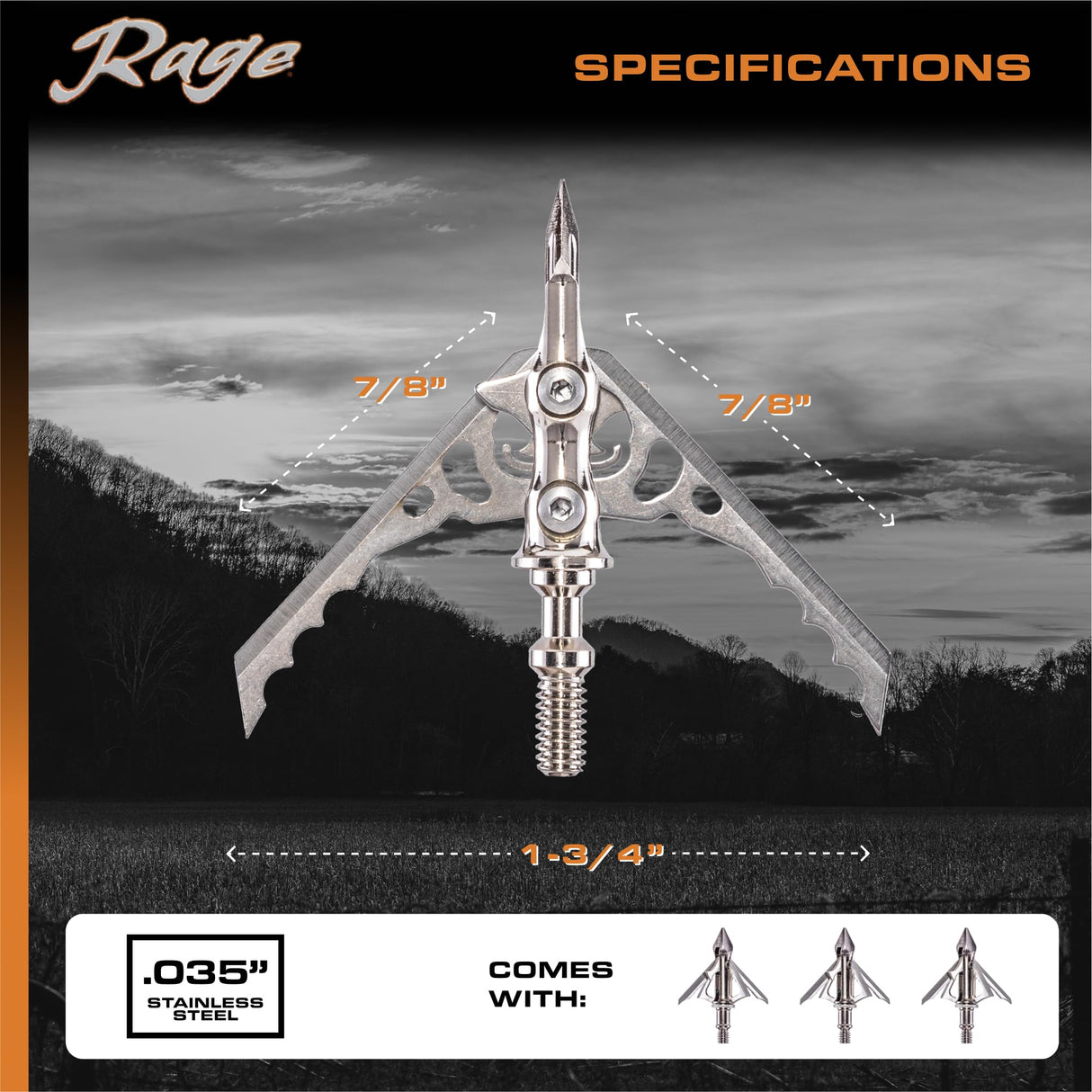 Rage R38700 Hypodermic NC+P 125gr Expandable Broadhead (3 pack)