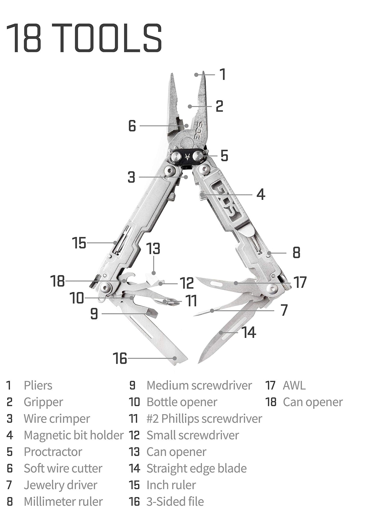 SOG SOG-PA1001-CP PowerAccess Lightweight EDC Multi-Utility Tool Pliers with 18 Tools & 2.4" Folding Knife -One-Handed Open