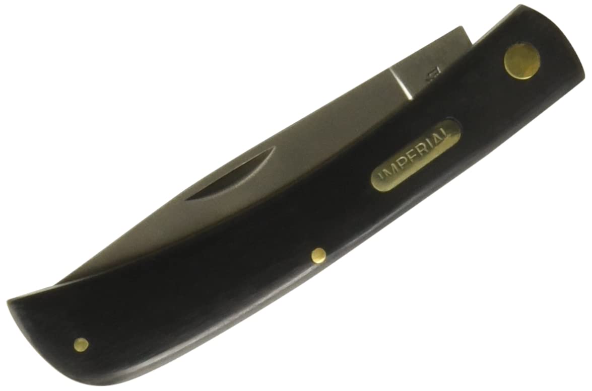 Imperial Knives IMO22L: Folding Large Black Handle Single Blade Pocket Knife 7Cr17MoV Steel