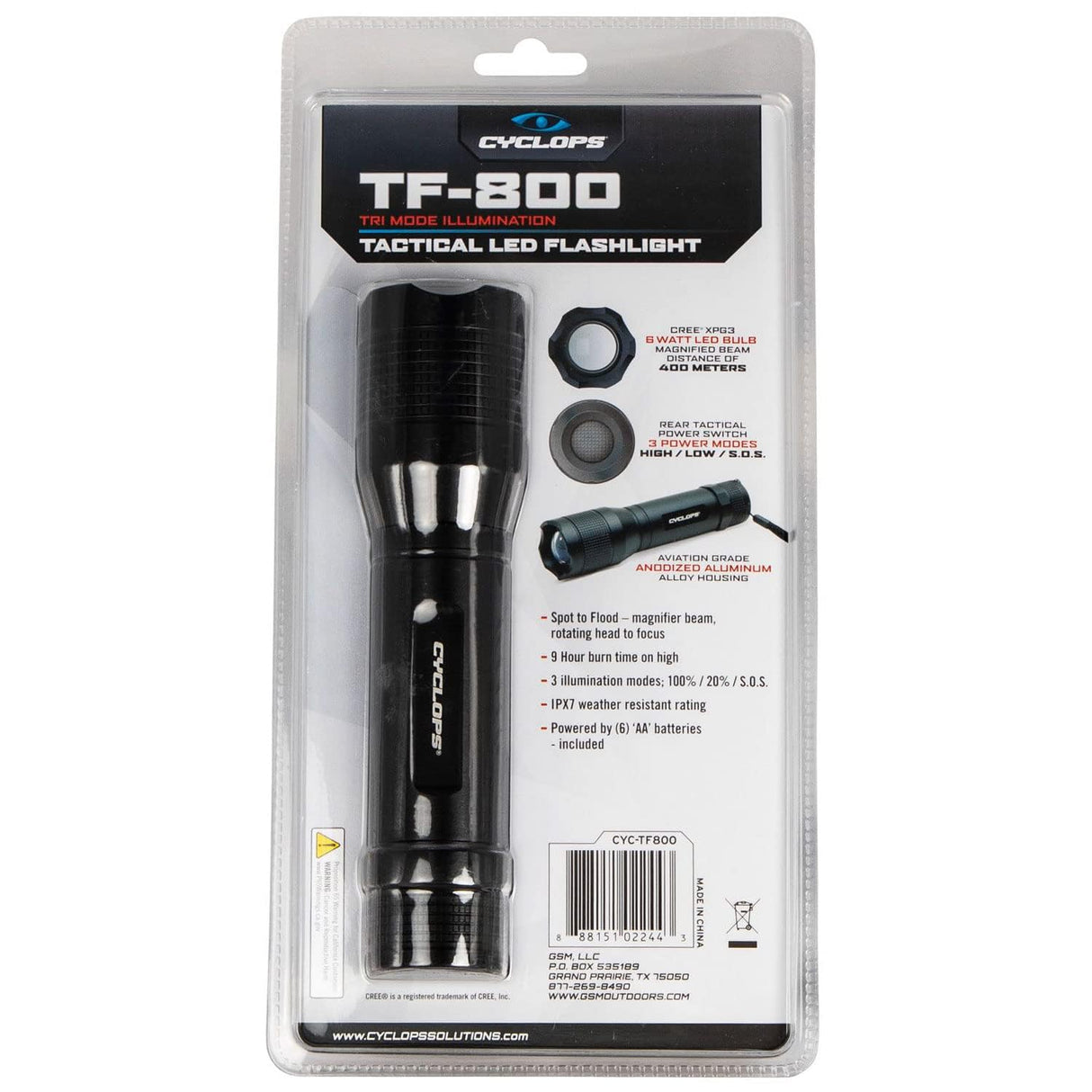 Cyclops CYC-TF800: 800 Lumen Tactical Flashlight -Black