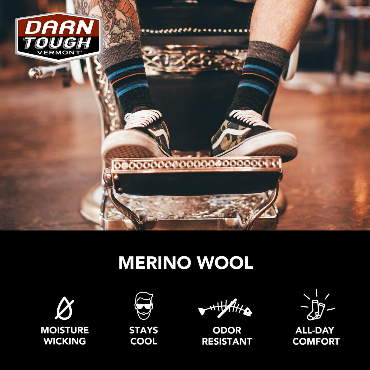 Darn Tough 1657-C-1001-03 The Standard Crew Lightweight with Cushion Black Small