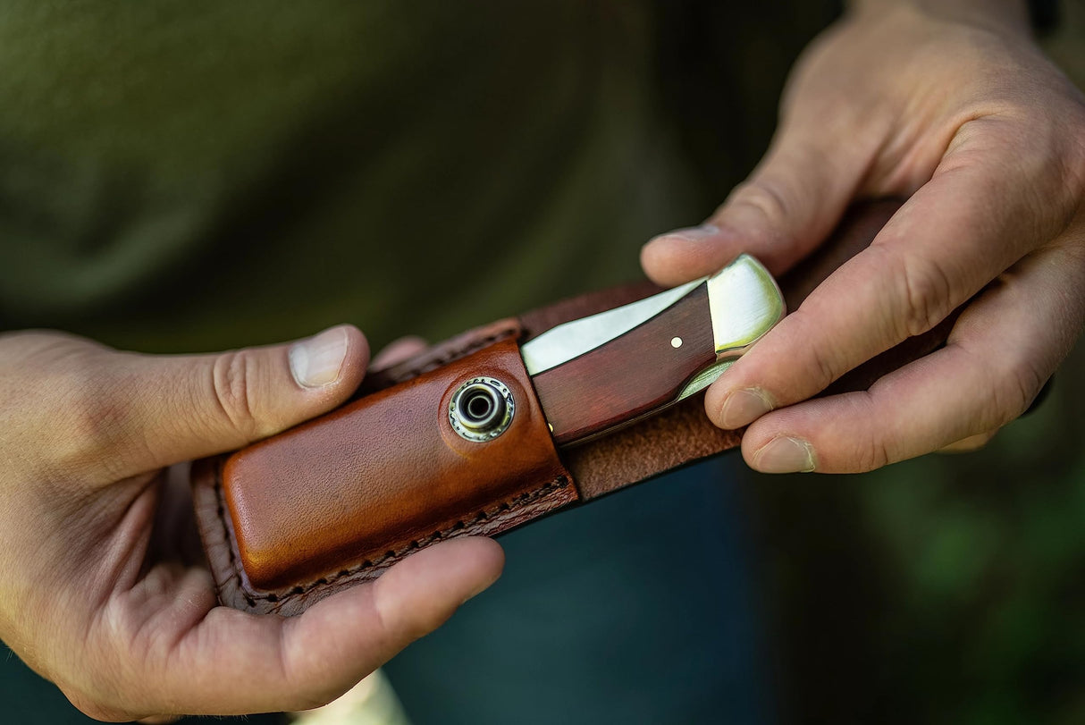 Uncle Henry LB5CP 3-3/4" Closed Lockback Pocket Knife w/Leather Sheath -7Cr17MoV Steel -Smokey