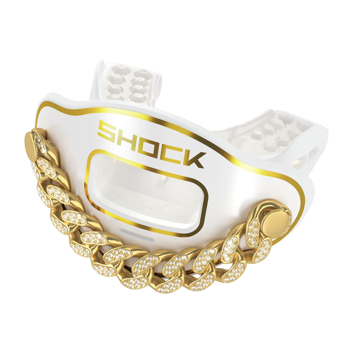 Shock Doctor SD11300-90115-OSFA 3D Bling Chain Max AirFlow Football Mouthguard -White/Gold OSFA