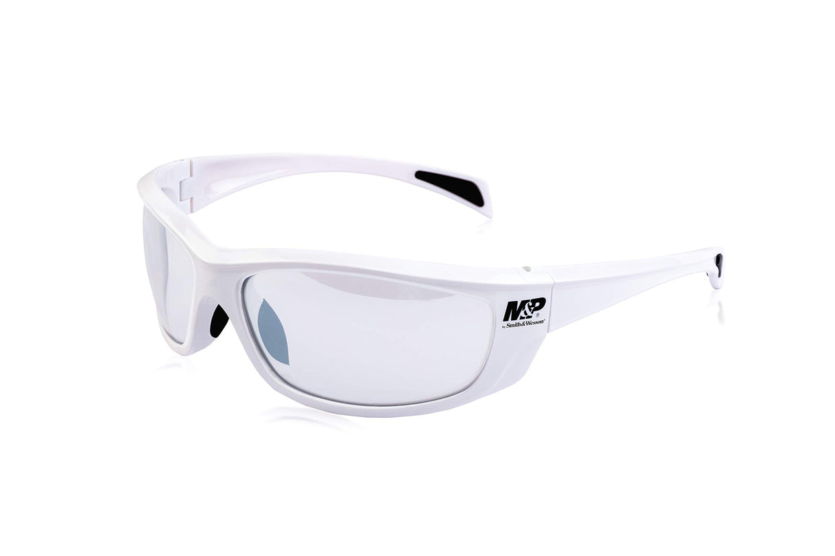 Smith & Wesson 110174 Whitehawk Gloss White Full Frame Shooting Glasses w/Clear Mirrored Lens