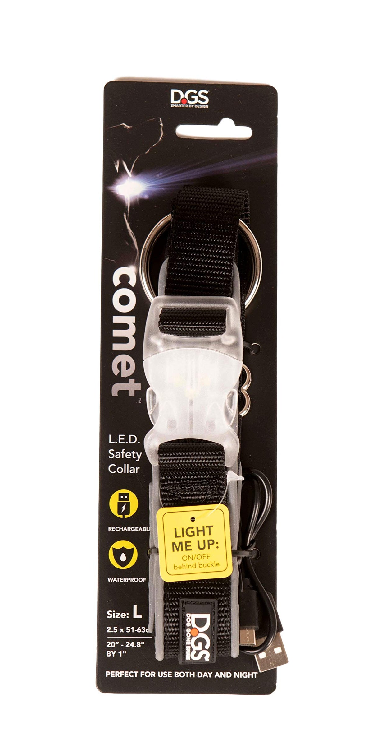 Dog Gone Smart Pet Products DGSLGUC4119 Super Bright LED Comet Dog Collar -SIZE: Medium, Black