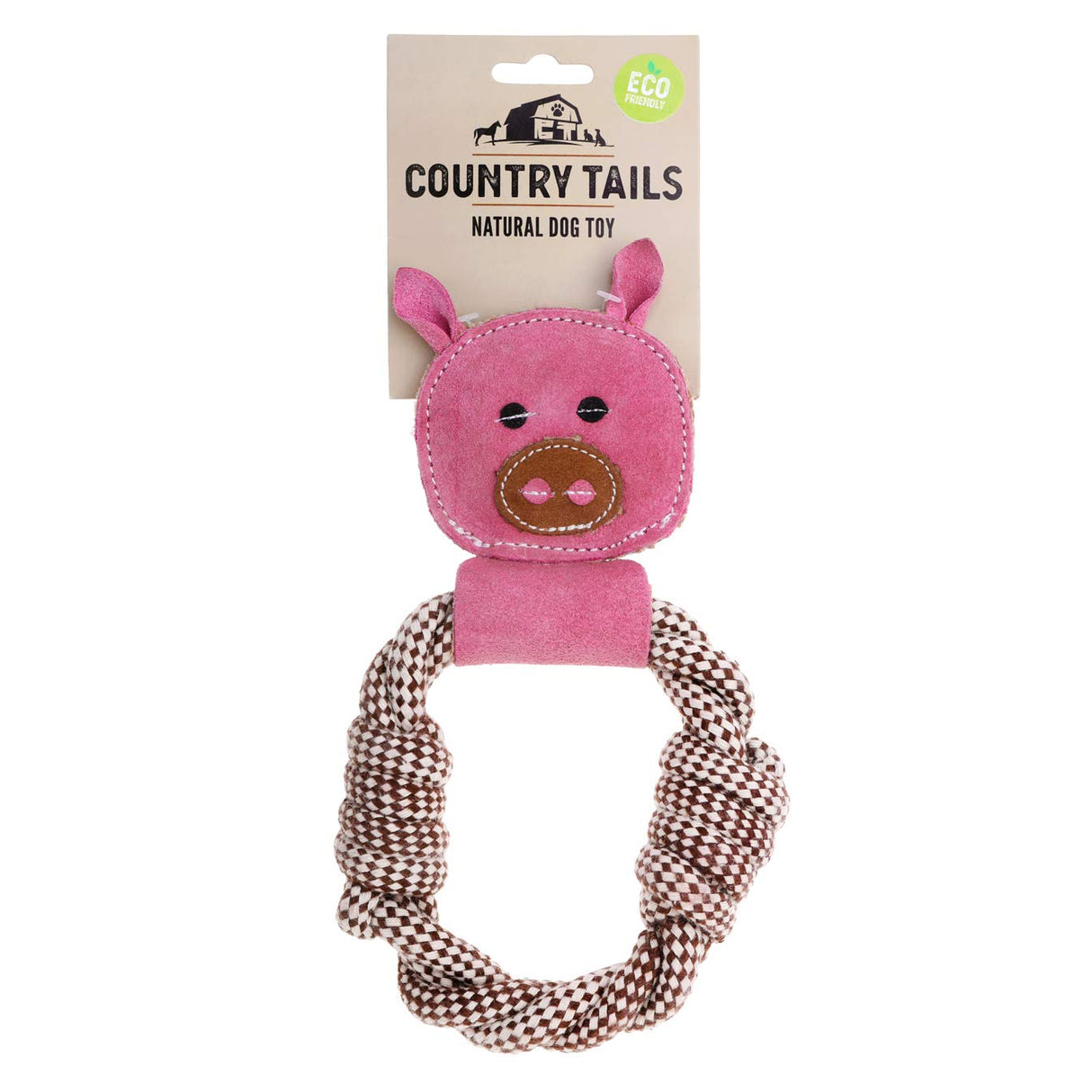 Country Tails - Rope Ring with Animal Suede Head -A Premium Dog Toy