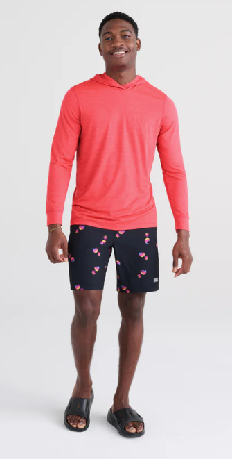 SAXX SXLH45-RSH-M  DropTemp Printed All Day Cooling Hoodie -SIZE: Medium, Dark Rose Heather